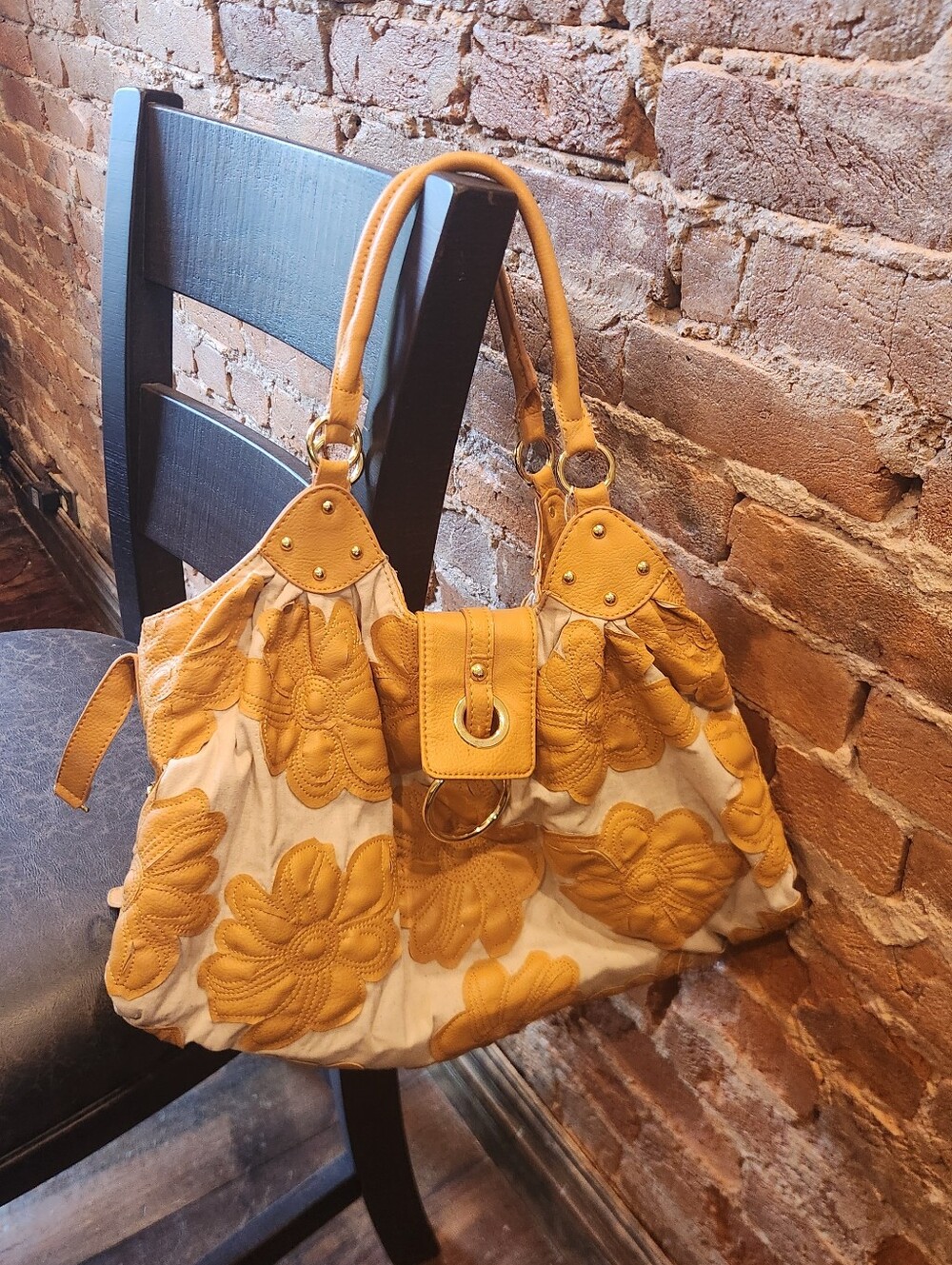 Big Buddah Mustard Large Floral Bag from the Santa Barbara collectio